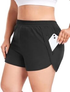 COOTRY Women’s Plus Size Athletic Shorts High Waisted Gym Shorts Pocket Running Workout Clothes with Liner
