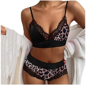 Cami Pajamas Lingerie Women Set Shorts Lace Sleepwear Sleeveless Print Intimates (Black, XL)