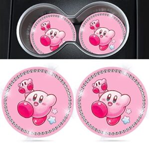 Car Cup Holder Coaster 2 Pack Cute Kawaii Cartoon Bling Silicone New Automotive CupHolder Accessories Interior Decor Decorations for Women Girls