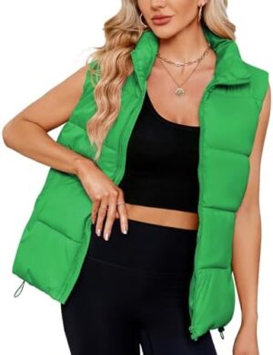 Century Star Puffer Vest for Women's Outerwear Vests Puffy Oversized Sleeveless Zip Up Padded Stand Collar Jacket Coat Warm