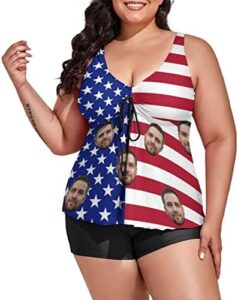 Custom Plus Size Swimsuits for Women Modest Tankini Bathing Suits, Face Personalized Two Piece Swimsuit Tummy Control