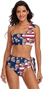Custom Seamless Face Swimwear Personalized One Shoulder Tie Crop Top & High-Waisted Bikini Funny Swimsuit