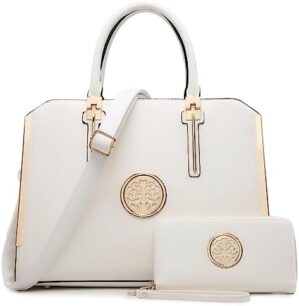 Dasein Women Large Handbag Purse Vegan Leather Satchel Work Bag Shoulder Tote with Matching Wallet