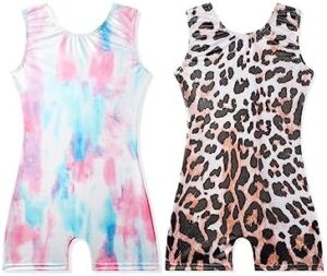 EQSJIU Gymnastics Leotards with Shorts for Girls Unicorn Rainbow Balloon Flower Sparkly Gradient Colors Biketard 1-10 Years