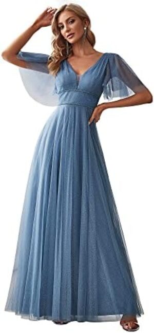 Ever-Pretty Women's Illusion Short Sleeve Summer Tulle Bridesmaid Dresses for Wedding 0278