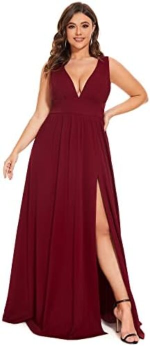 Ever-Pretty Women's Maxi High Slit Pleated Sleeveless Plus Size Formal Dresses for Curvy Women 0168B-DA1