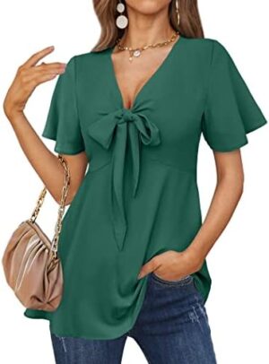 FAPPAREL Short Sleeve Tops for Women Dressy V Neck Tank Tops Beach Summer Outfits