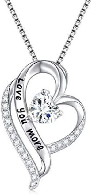 FLYOW Gifts For Mom I Love You More Heart Necklace for Women Girls 925 Sterling Silver CZ Pendant Mother Daught Jewelly