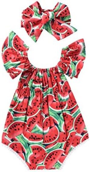 Fashion Cute Toddler Newborn Baby Girls Romper Watermelon Fruit Printed Clothes Jumpsuit Bodysuit Outfits
