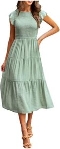 Fashion Women Casual Mid Length Dress Boho Butterfly Sleeve A-Line Long Dress Dresses for Women Summer Dresses