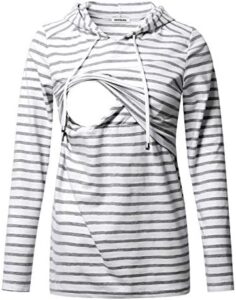 GINKANA Women’s Nursing Hoodie Sweatshirt Long Sleeves Breastfeeding Maternity Tops Casual Clothes