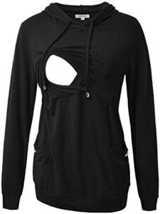 GINKANA Womens Nursing Hoodie Top Sweatshirt Long Sleeve Button Decoration Pockets Shirts Tunic Top