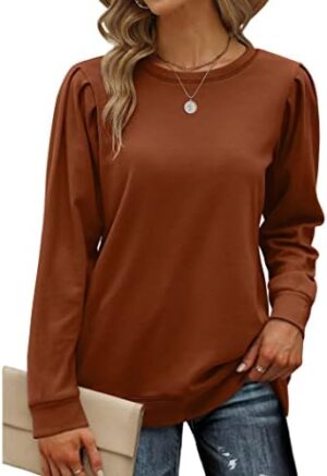 Geifa Sweatshirts for Women Crewneck Puff Sleeve Tunic Tops Lightweight Sweaters Fashion 2023