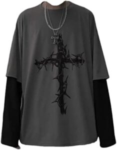 Grunge Gothic Clothes Harajuku Fashion Alt Emo Clothing Oversized Casual Long Sleeves Crewneck T-Shirt Tee Streetwear