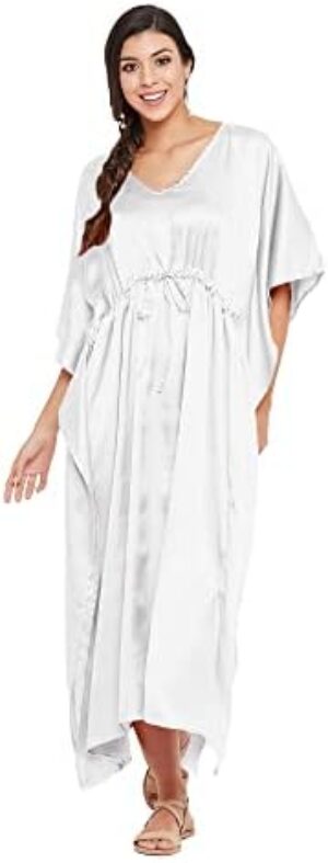 Gypsie Blu Women Plus Size Kaftan Maxi Dress Kimono Long Caftan Casual Satin Nightdress Ladies Nighty