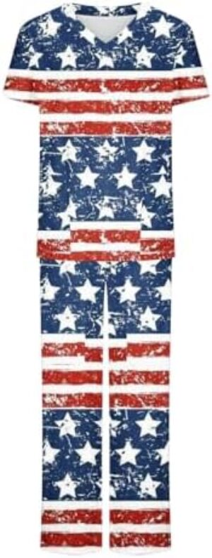 HJuyYuah Scrub Sets for Women Nurse Uniforms V Neck Short Sleeve Tops with Pockets and Wide Leg Pants Womens Workwear