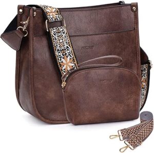 HKCLUF Crossbody Bag Purse for Women 2Pcs Leather Hobo Handbag Wallet Set With 2Adjustable Guitar Leopard Strap Crossbody Bag