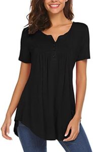 Halife Women’s Casual Long Sleeve Henley V-Neck Shirt Loose Fit Pleated Tunic Blouse Tops