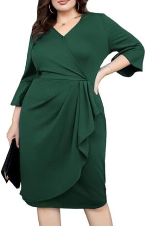 Hanna Nikole Women's Plus Size Business Pencil Dress 3/4 Sleeve Office Work Cocktail Dresses Party