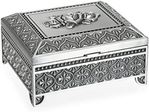 Hipiwe Vintage Metal Jewelry Box Trinket Storage Box Rectangle Treasure Chest Case Earring Ring Necklace Bracelet Organizer Decorative Keepsake Box Birthday Gift for Women Girls