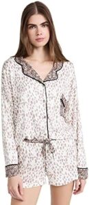 Honeydew Intimates Women’s Notch Collar PJ Set, Ivory Animal, Off White, Print, S