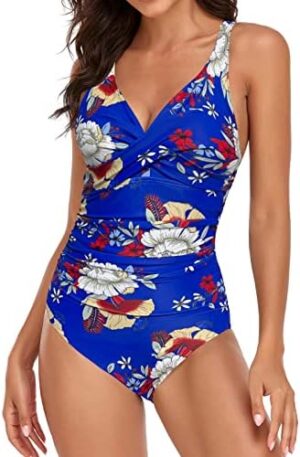 Husmeu Women's Slimming One Piece Swimsuits Tummy Control Monokini Bathing Suits Criss Cross Backless Plus Size Swimwear