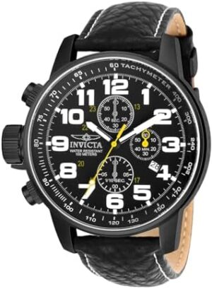 Invicta Men's I-Force Left Handed Quartz Watch with Leather Strap, Black (Model: 3332)