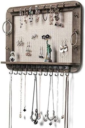 JackCubeDesign Wall Mounted Rustic Jewelry Organizer, Jewelry Wall Hanger with 29 Hooks & Rod for Necklace Earring Bracelet Bangle Watch - MK399A