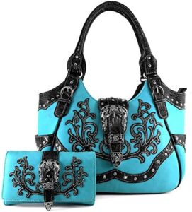 Justin West American Albino Floral Embroidery Buckle Shoulder Concealed Carry Handbag Purse