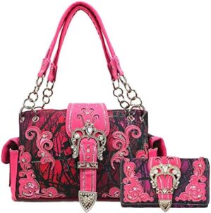 Justin West Camouflage Tree Branches Bling Rhinestone Cross Wings Buckle Crossbody Chain Messenger and Purse