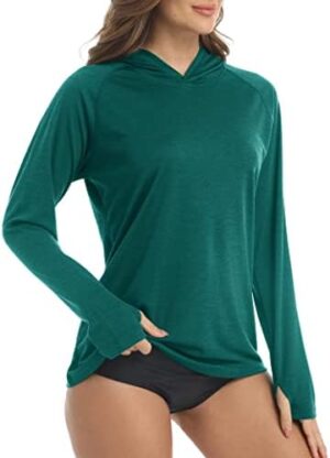KEFITEVD Women's Long Sleeve UPF 50+ Performance Shirts Sun Protection Shirt with Hood for Hiking,Camping,Fishing,Running