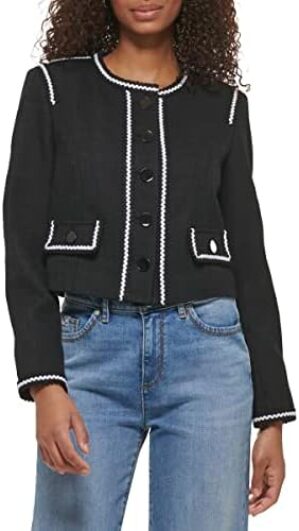 Karl Lagerfeld Paris Women's Tweed Long Sleeve Everyday Fashion Sport Jacket