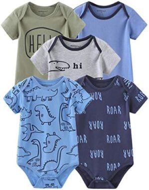 Kiddiezoom newborn Baby Unisex Cotton Bodysuits 0-12 Months Baby Gift 5-pack Baby clothes