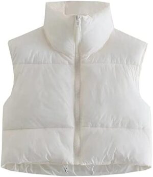 Kissonic Women's Padded Down Vest Puffer Stand Collar Zip Up Crop Sleeveless Jacket