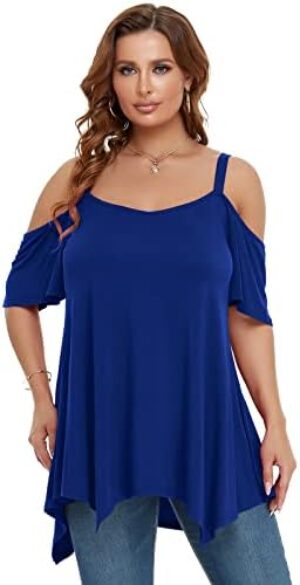 LARACE Cold Shoulder Tops for Womens Summer Clothes Spaghetti Strape Tunic Oversized Shirts Asymmetrical Plus Size Blouse