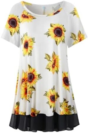 LARACE Plus Size Tunic Tops for Womens Summer Clothes Dressy Round Neck Short Sleeve Shirts Flowy Chiffon Blouses