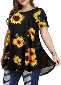 LARACE Short Sleeve Shirt for Womens Summer Clothes Lace Tunic Tops to Wear with Leggings Casual Plus Size Blouses