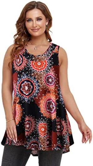 LARACE Sleeveless Tops for Womens Summer Clothes Plus Size Tunic Tank Scoop Neck Tee Button Up Shirt