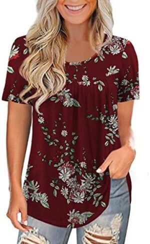 LETDIOSTO Women's Plus Size Tops Casual Blouse Short Sleeve Lace Tunic Tops Fit Flare, M-4XL