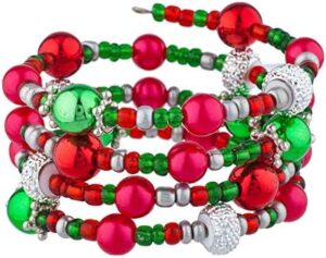 LUX ACCESSORIES Red Green Silver Tone Christmas Balls Wrap Fashion Bracelet