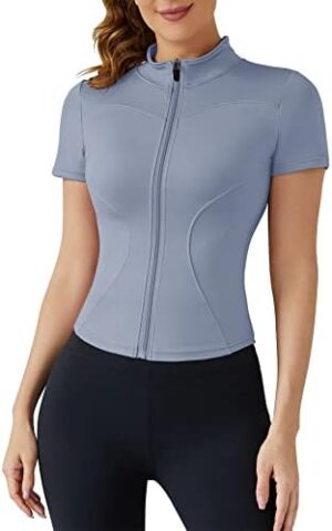LUYAA Women's Workout Jacket Lightweight Zip Up Yoga Jacket Cropped Athletic Slim Fit Tops