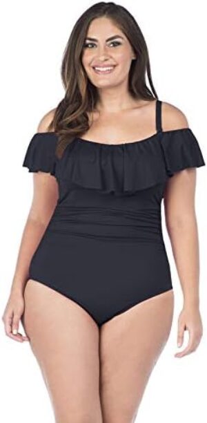 La Blanca Women's Island Goddess Off Shoulder Ruffle One Piece Swimsuit