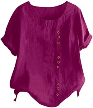 Linen Cotton Womens Short Sleeve Shirts Fashion Top Linen Button Down Shirt Women Tops for Women Trendy White Blouse