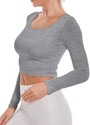 Long Sleeve Shirts for Women Workout Tops Yoga Crop Top Casual Sexy T Shirts for Teen Girls