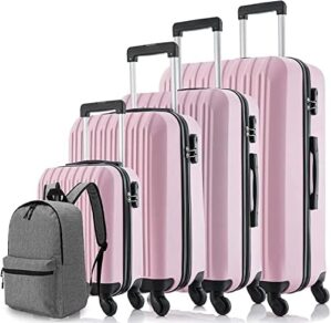 Luggage 5 Piece Sets Luggage Carry on Suitcase Set Light Weight Suitcases Luggage & Travel Gear (16/20/24/28 inch) Pink