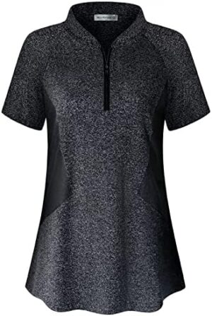 MISS FORTUNE Women's Running Tops Zip Up Collarless Tennis Golf Shirts Yoga Gym Workout Tops Shirts Quick Dry