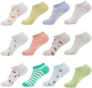 MONFOOT Women's 10-12Pack Fashion Cotton Low Ankle Socks Fruits