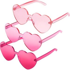 Maxdot 3 Pieces Heart Shaped Sunglasses Candy Color Rimless Heart glasses for Women Girl Colorful Summer Party Favors