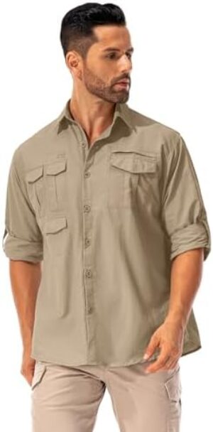 Men's Sun Protection Hiking Fishing Safari Shirt Long Sleeve Outdoor Cool Quick Dry Cargo Shirts