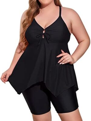 Mycoco Women Tankini Swimsuits Two Piece Tummy Control Bathing Suits Flowy Tankini Top with Boyshorts Cross Back Swimwear